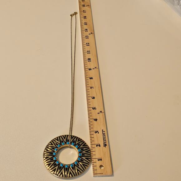 House of Harlow Circle Tribal Pendant Necklace with Turquoise Cabochons - Picture 3 of 5